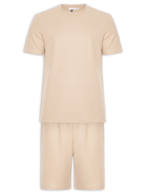 Conjunto Masculino Camiseta E Short Texturizado - Bege