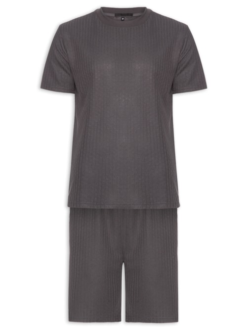 Conjunto Masculino Camiseta E Short Texturizado - Cinza