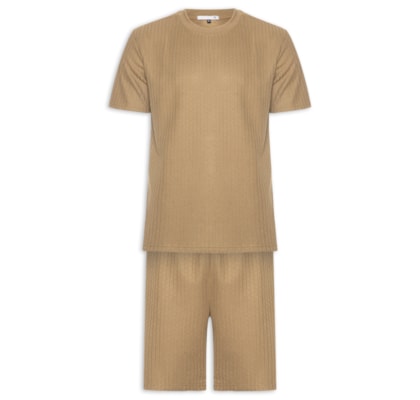 Conjunto Masculino Camiseta E Short Texturizado - Marrom
