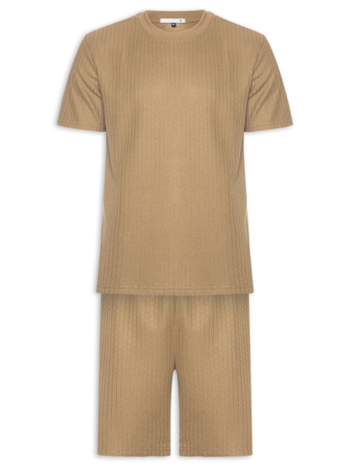Conjunto Masculino Camiseta E Short Texturizado - Marrom