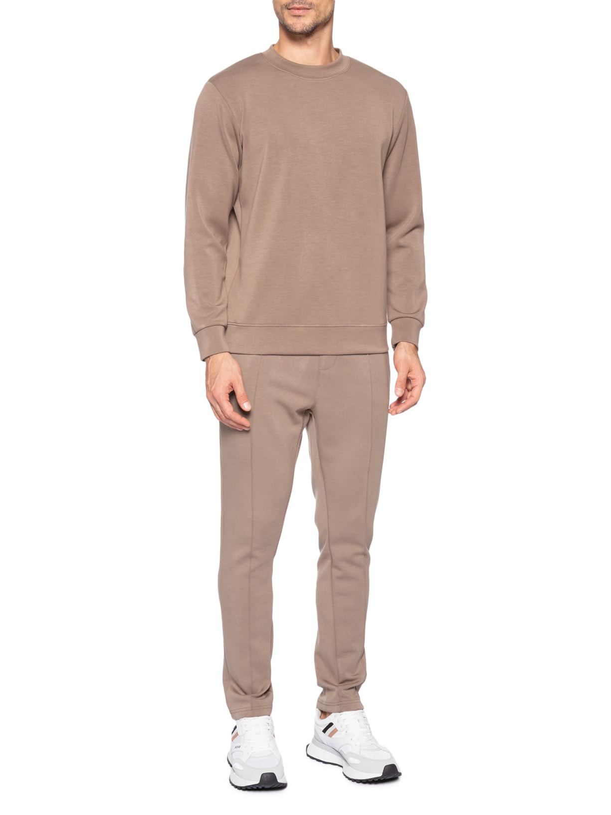 Conjunto Masculino de Moletom Gola Careca Marrom '2 Essential