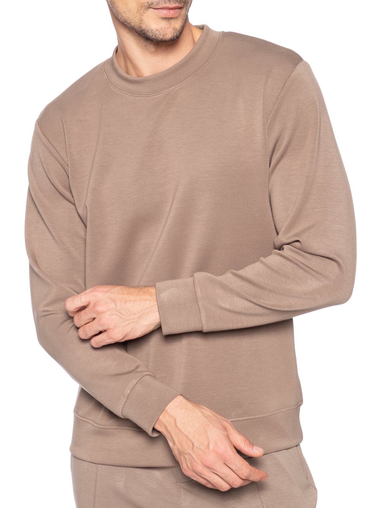 Conjunto Masculino de Moletom Gola Careca Marrom '2 Essential