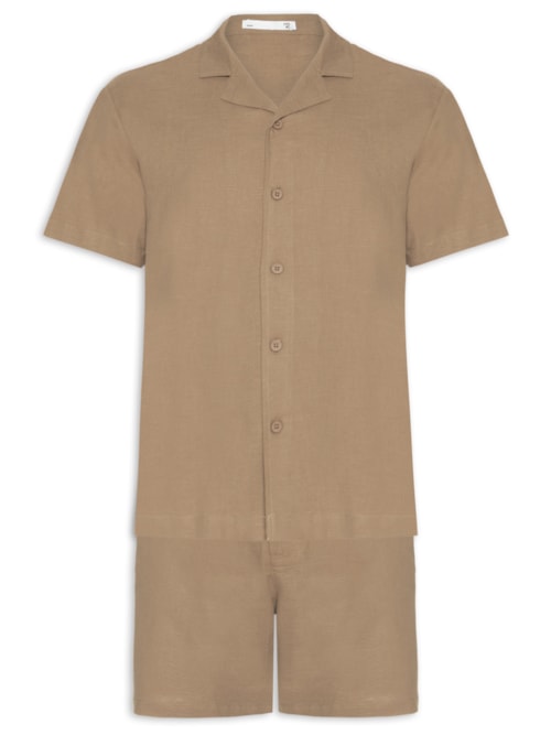 Conjunto Masculino Em Linho Misto - Bege