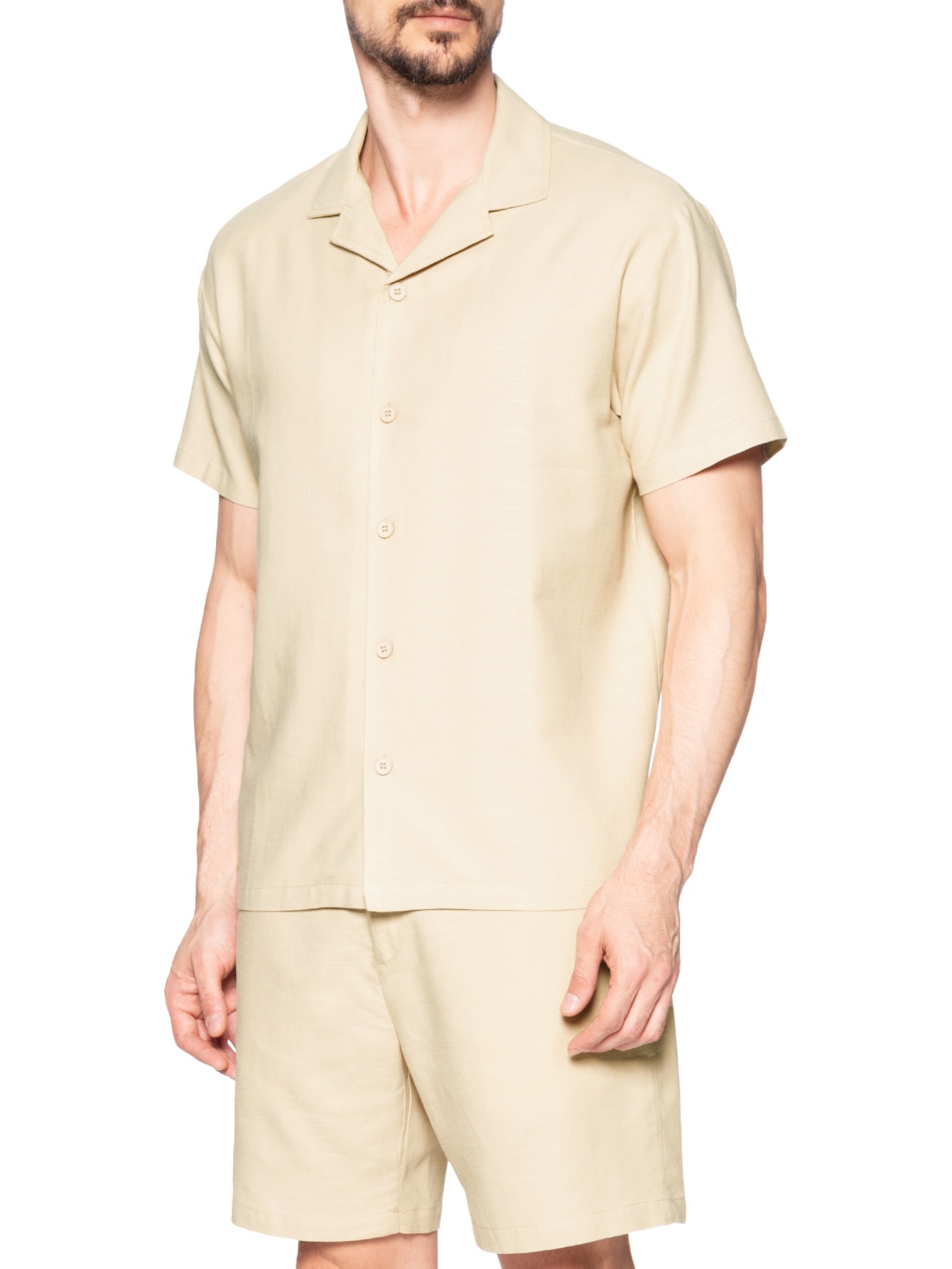 Conjunto Masculino Em Linho Misto Bege '2 Essential