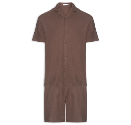 Conjunto Masculino Em Linho Misto - Marrom