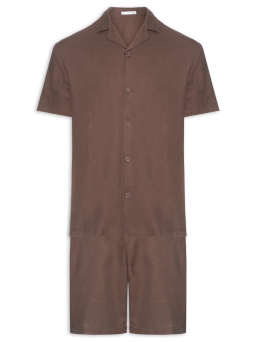 Conjunto Masculino Em Linho Misto - Marrom