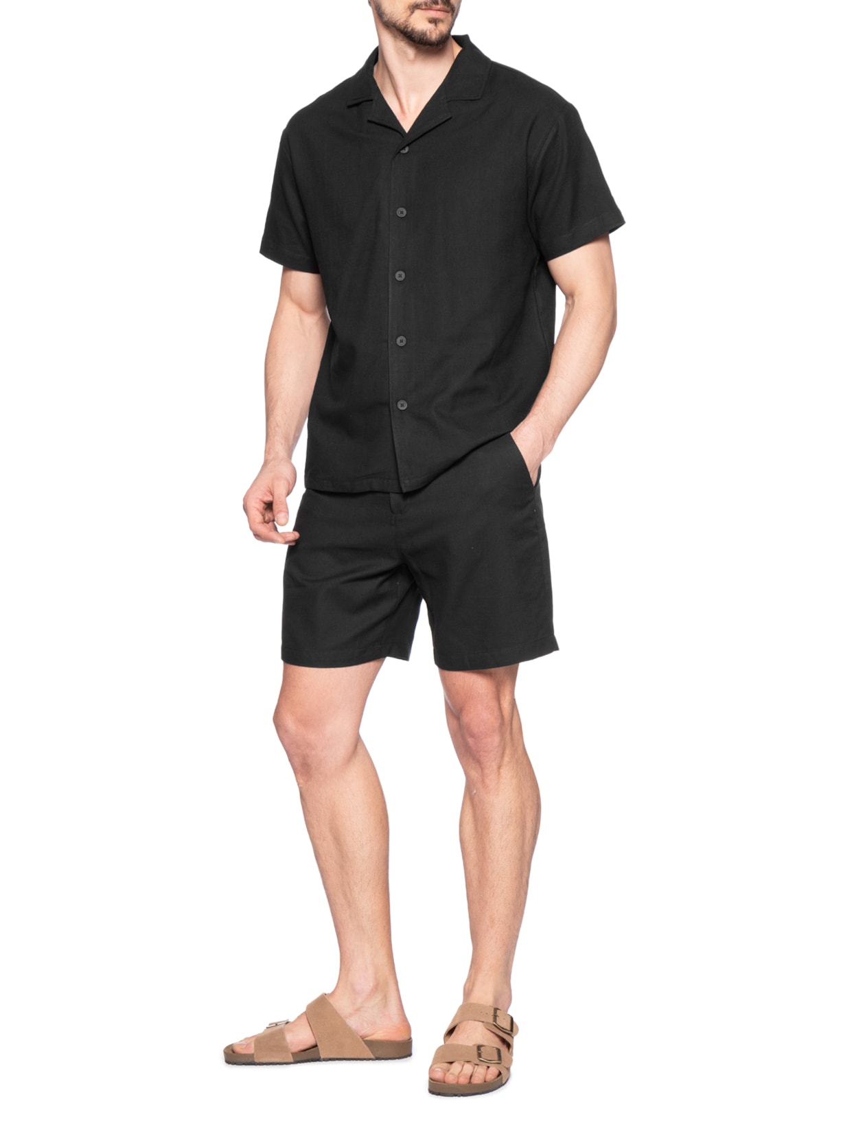 Conjunto Masculino Em Linho Misto Preto '2 Essential