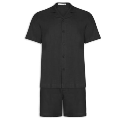 Conjunto Masculino Em Linho Misto - Preto