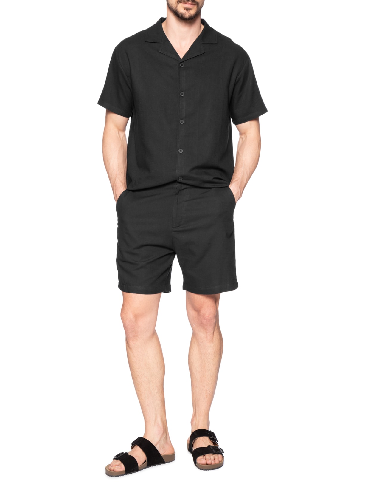 Conjunto Masculino Em Linho Misto Preto '2 Essential