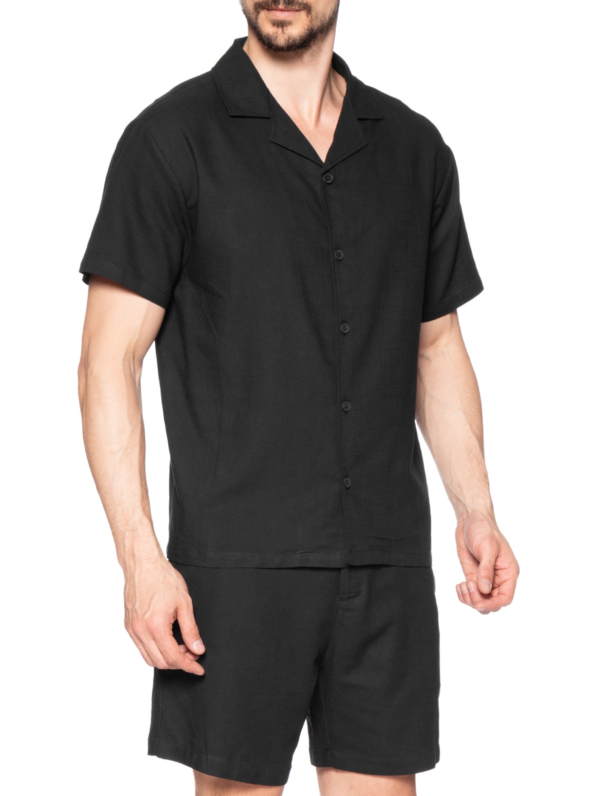 Conjunto Masculino Em Linho Misto Preto '2 Essential