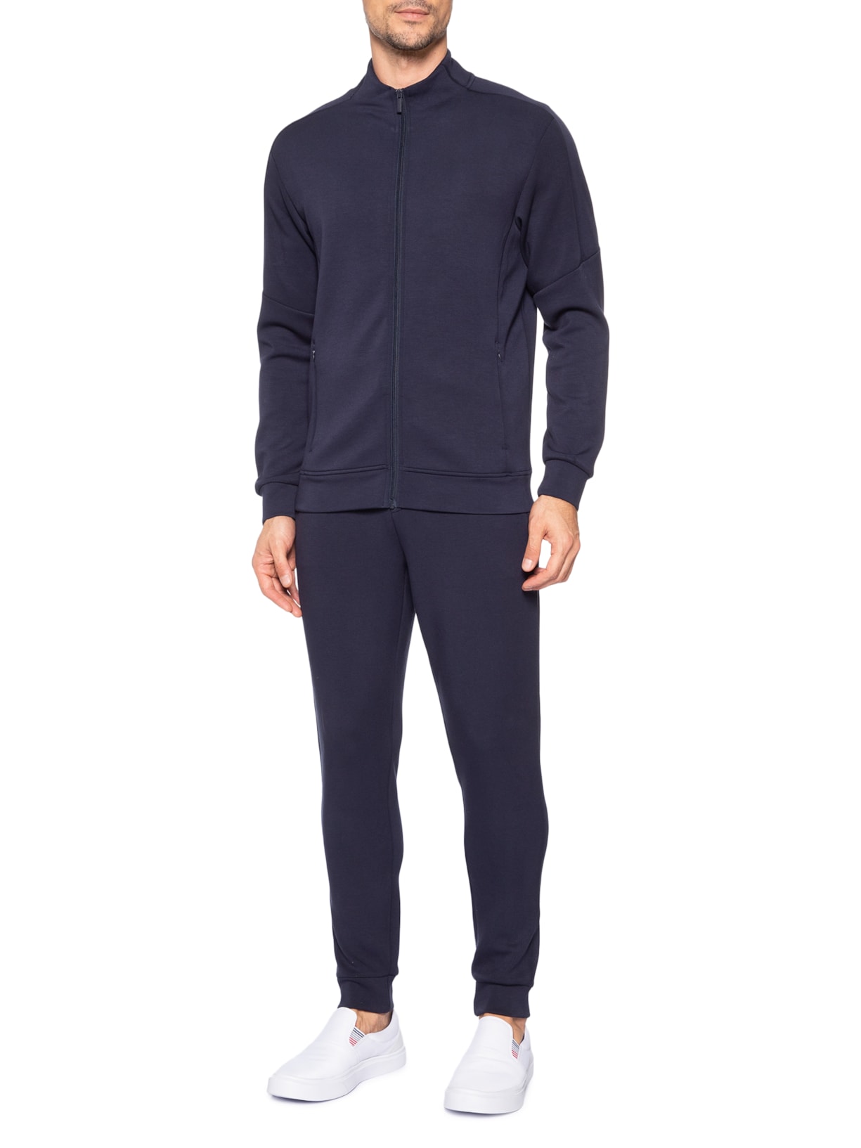 Conjunto Masculino Moletom Com Zíper Sem Capuz Azul '2 Essential