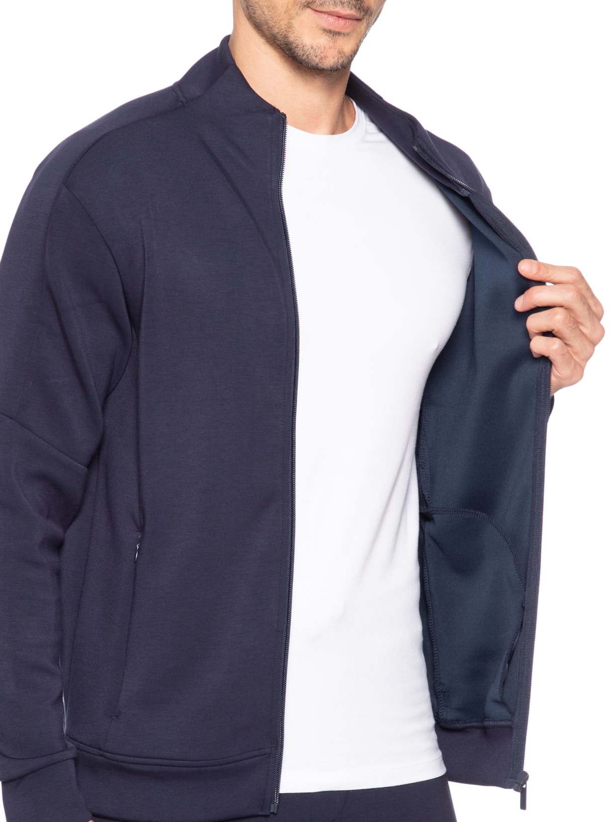 Conjunto Masculino Moletom Com Zíper Sem Capuz Azul '2 Essential