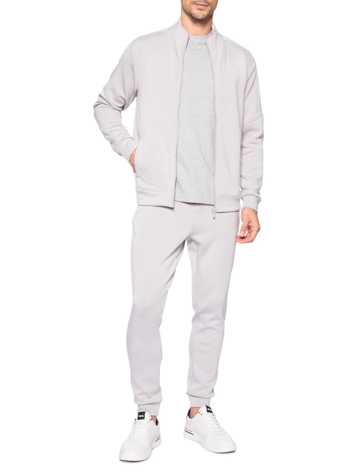 Conjunto Masculino Moletom Com Zíper Sem Capuz Cinza '2 Essential