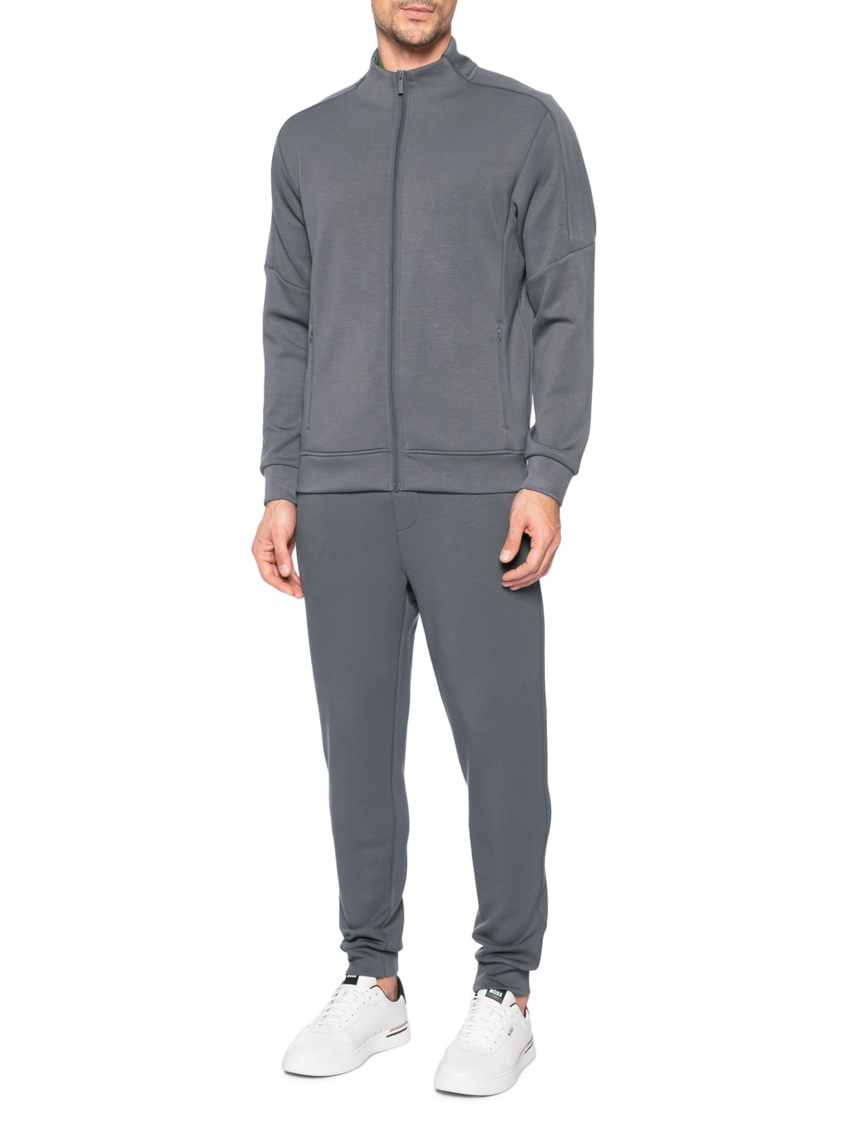 Conjunto Masculino Moletom Com Zíper Sem Gorro Cinza '2 Essential