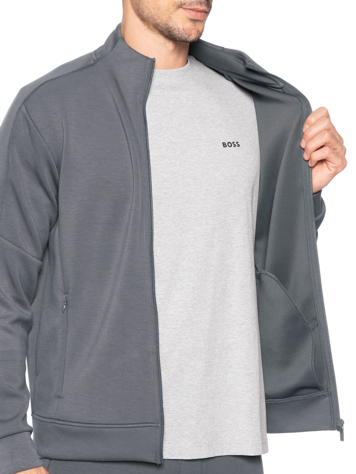 Conjunto Masculino Moletom Com Zíper Sem Gorro Cinza '2 Essential