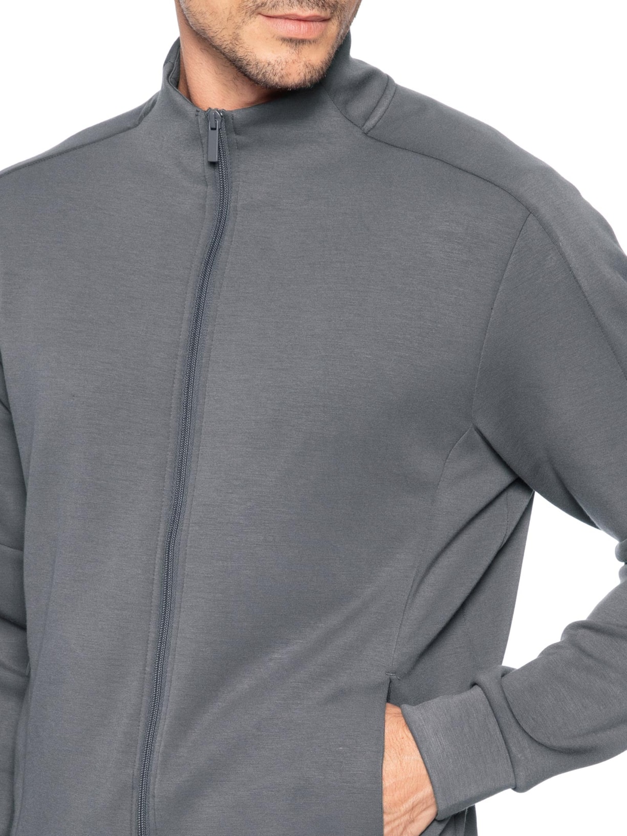 Conjunto Masculino Moletom Com Zíper Sem Gorro Cinza '2 Essential