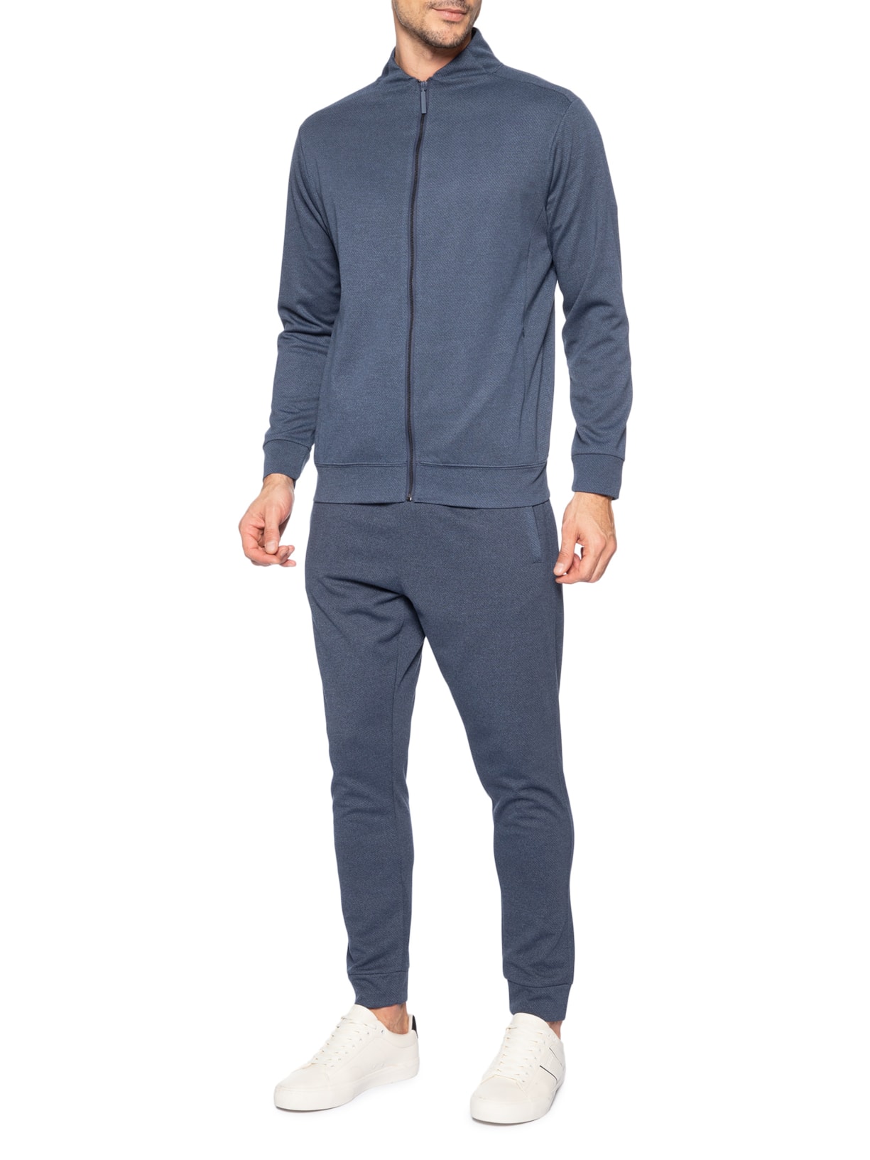 Conjunto Masculino Moletom Zíper Sem Gorro Azul '2 Essential