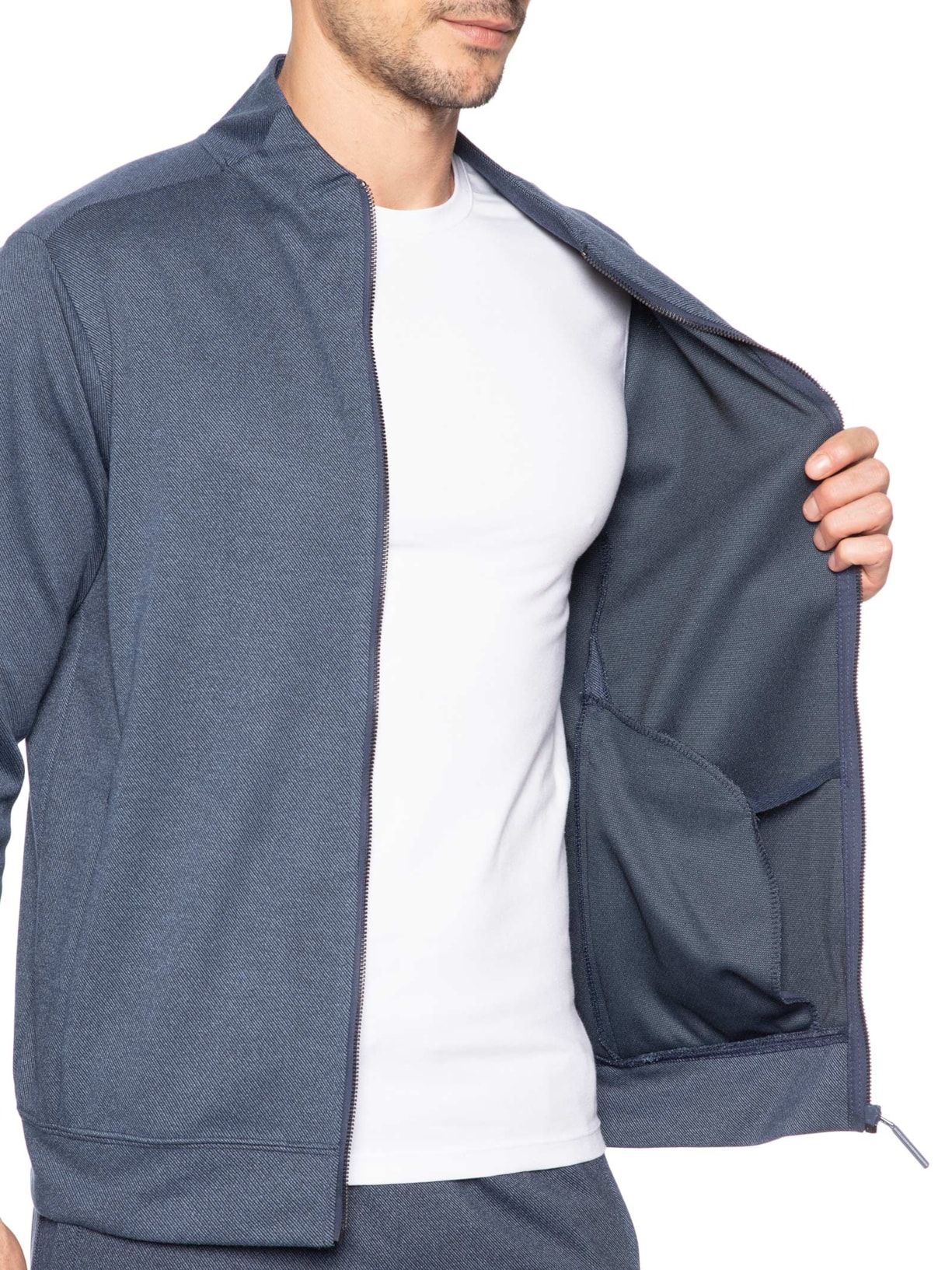Conjunto Masculino Moletom Zíper Sem Gorro Azul '2 Essential