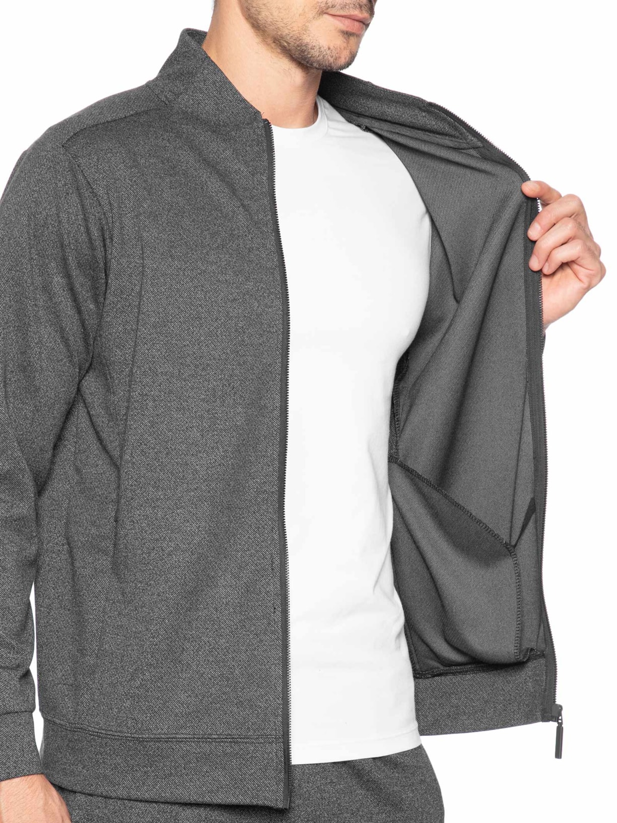Conjunto Masculino Moletom Zíper Sem Gorro Preto '2 Essential