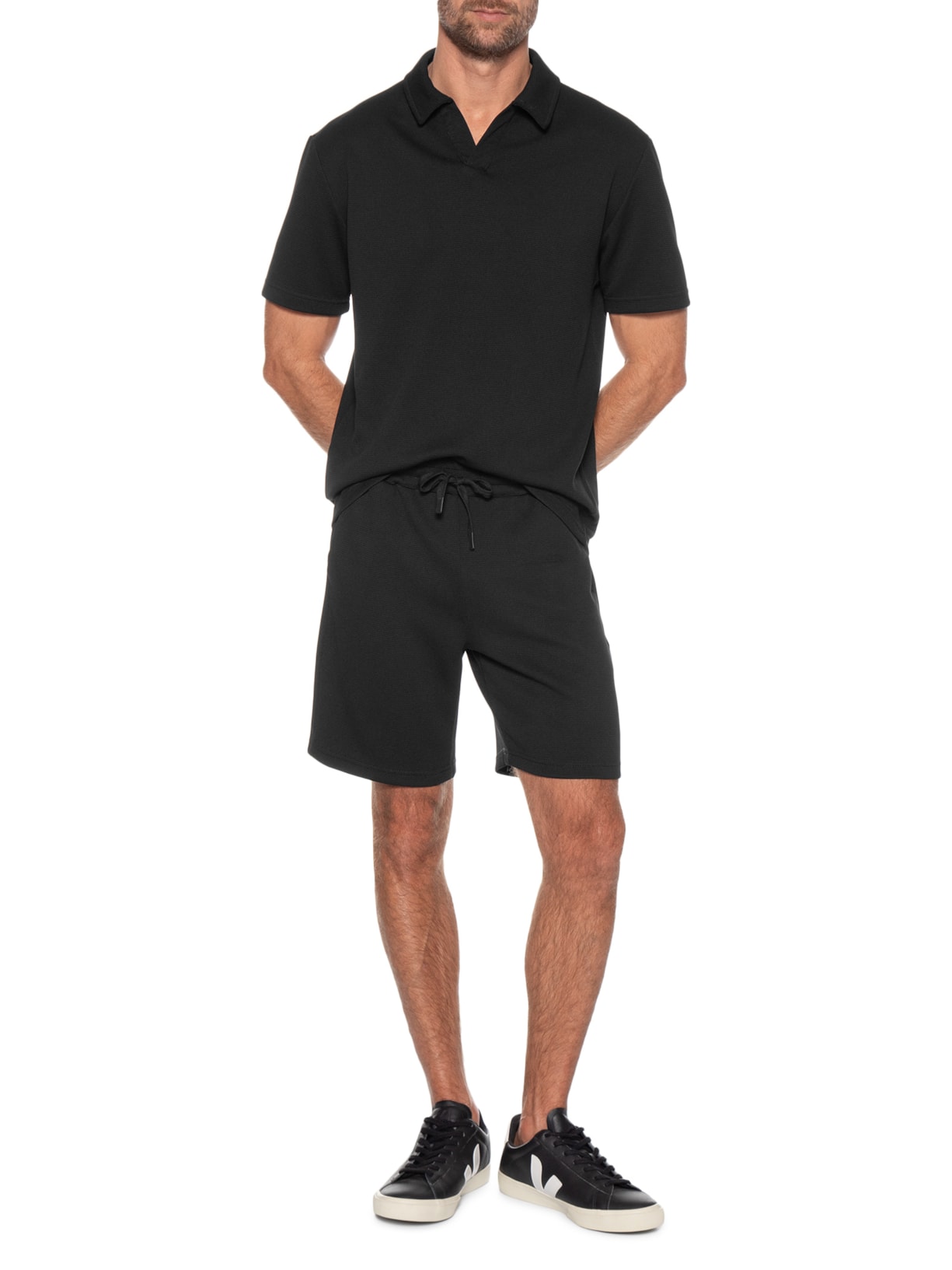 Conjunto Masculino Polo E Bermuda Preto Basiq Men