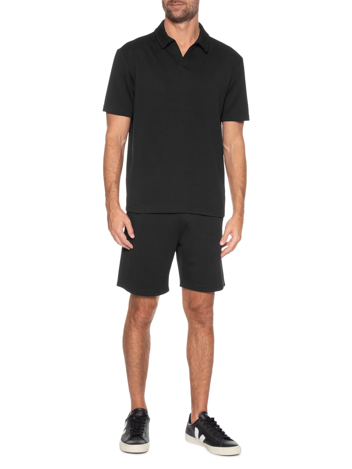 Conjunto Masculino Polo E Bermuda Preto Basiq Men