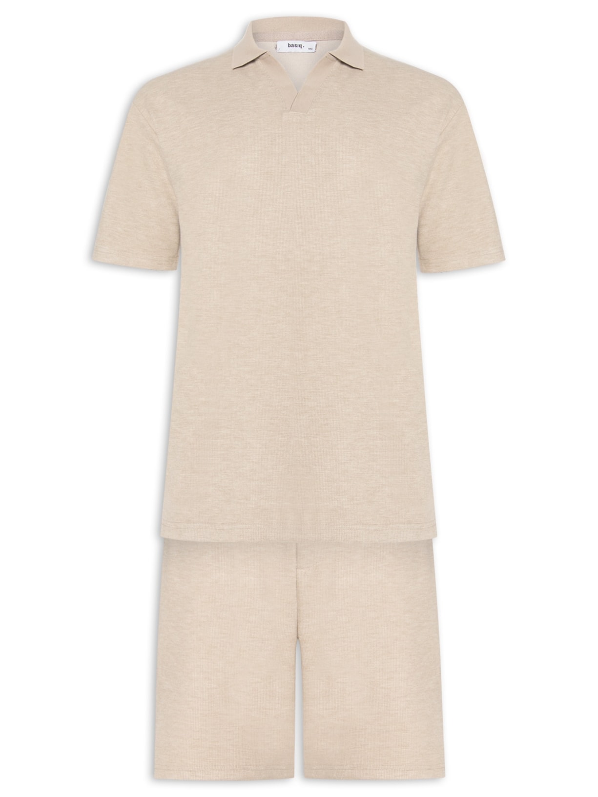 Conjunto Masculino Polo E Short Tricot Bege Basiq Men