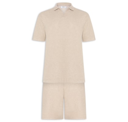 Conjunto Masculino Polo E Short Tricot - Bege