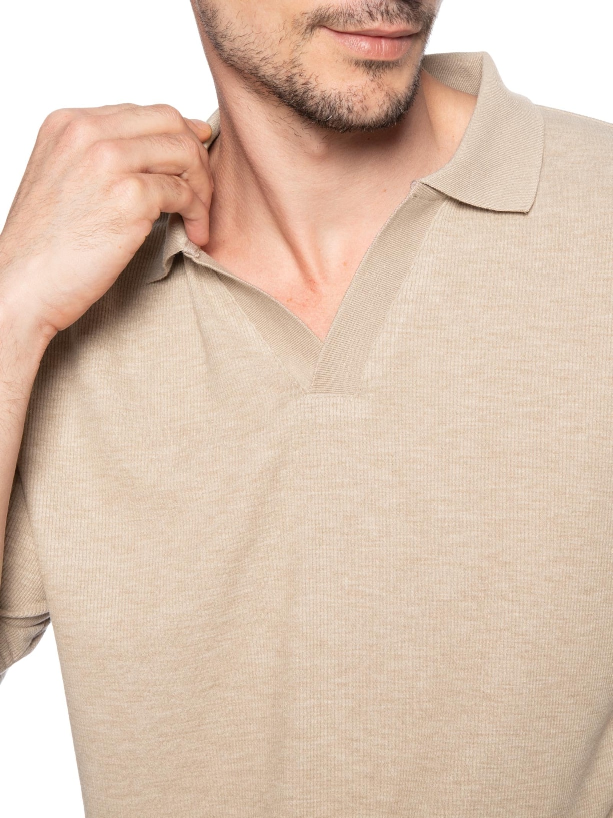 Conjunto Masculino Polo E Short Tricot Bege Basiq Men