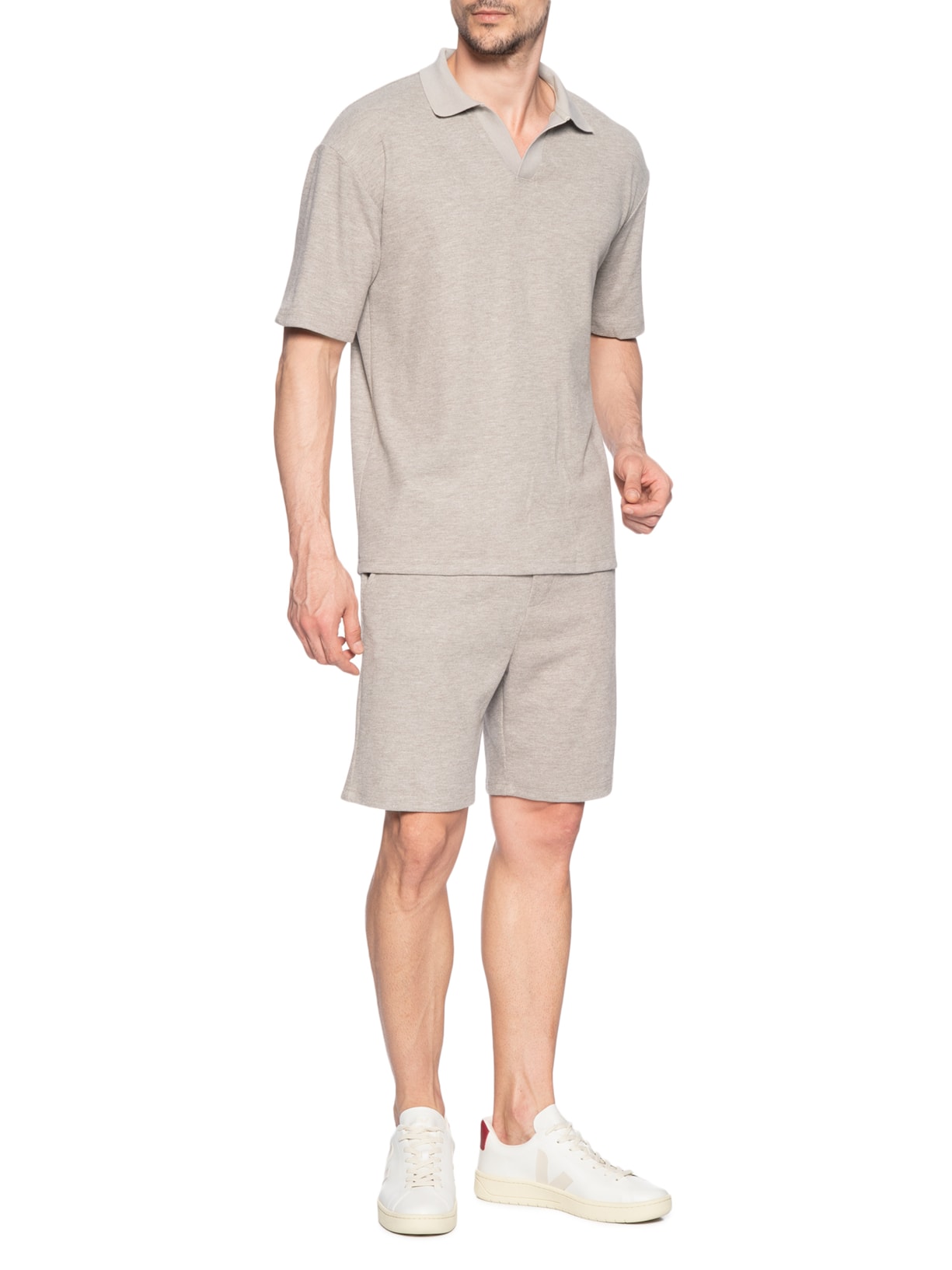 Conjunto Masculino Polo E Short Tricot Cinza Basiq Men