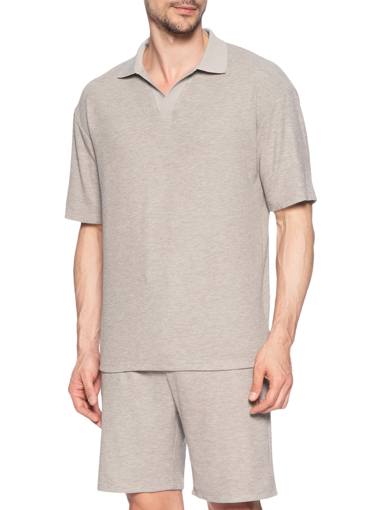 Conjunto Masculino Polo E Short Tricot Cinza Basiq Men