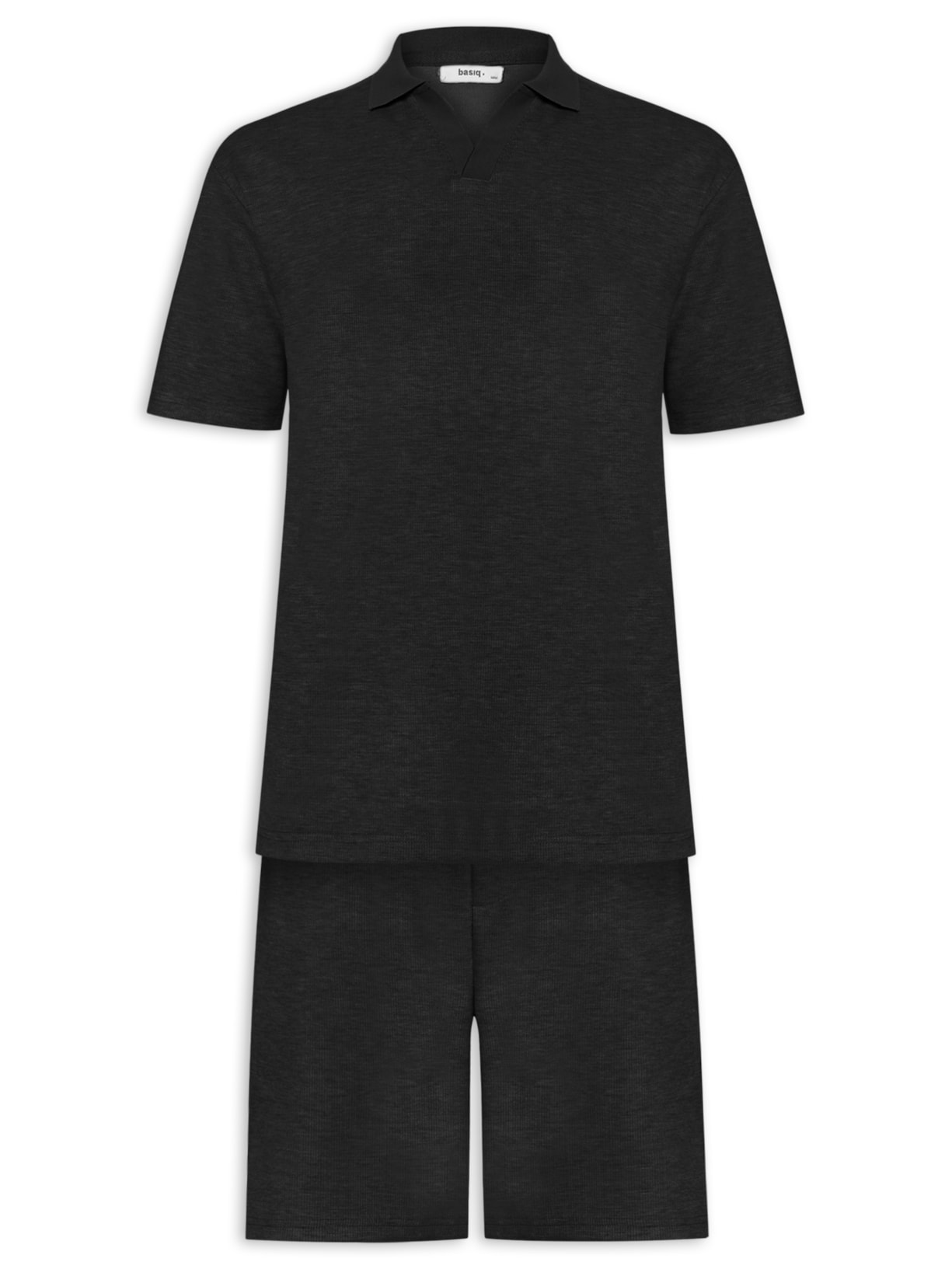 Conjunto Masculino Polo E Short Tricot Preto Basiq Men