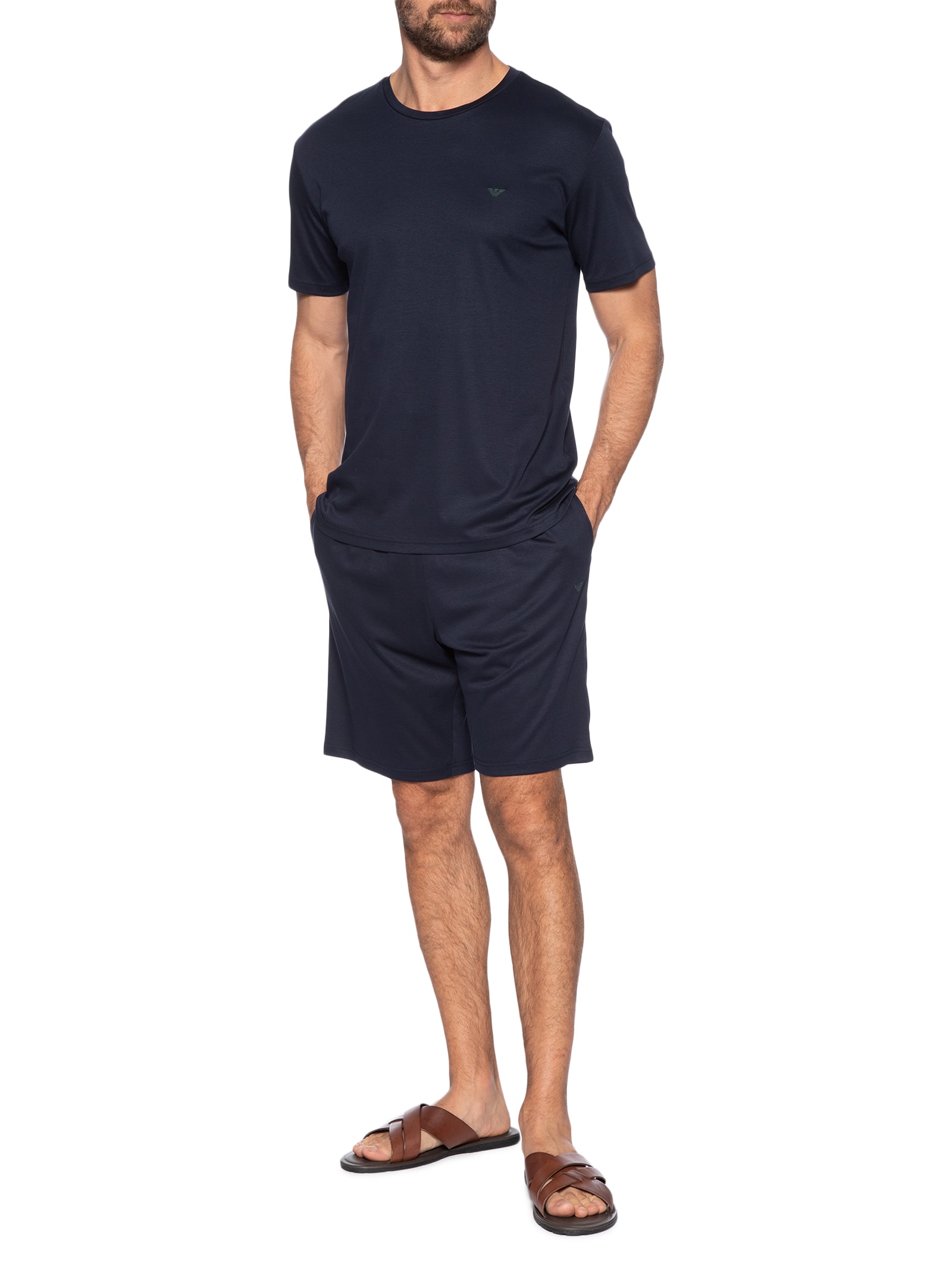 ARMANI セット Conjunto Masculino Sleepwear Malha Curto - Azul - Empório Armani
