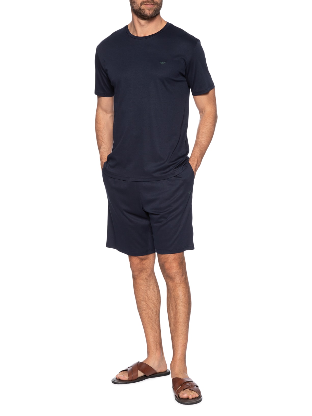 Conjunto Masculino Sleepwear Malha Curto Azul Emporio Armani Bodywear