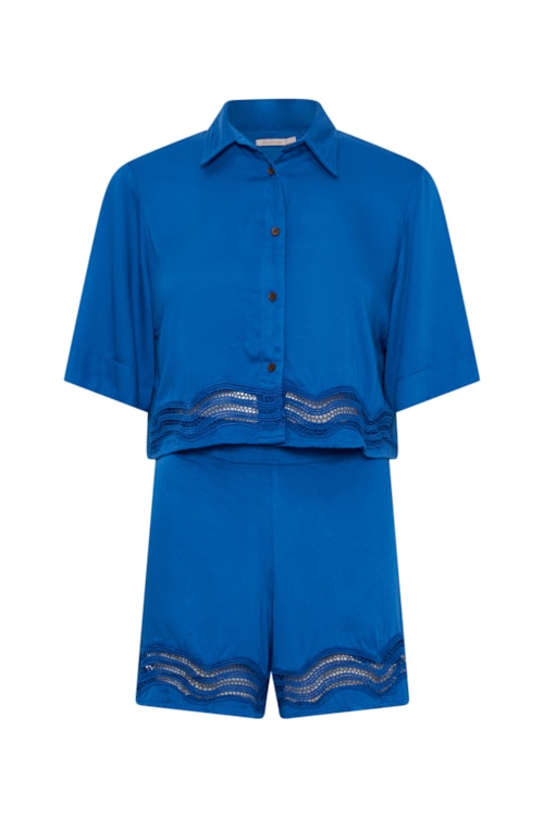 Conjunto Shorts Com Camiseta Com Guipuire - Azul