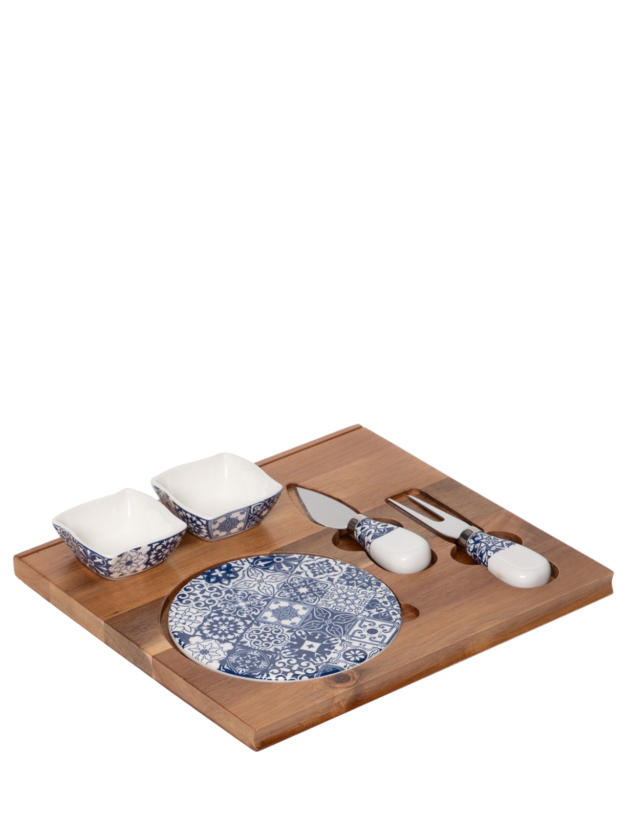 Conjunto Tabua Em Bambu Com Acessórios Em Cerâmica 6 Peças Bege '2Home