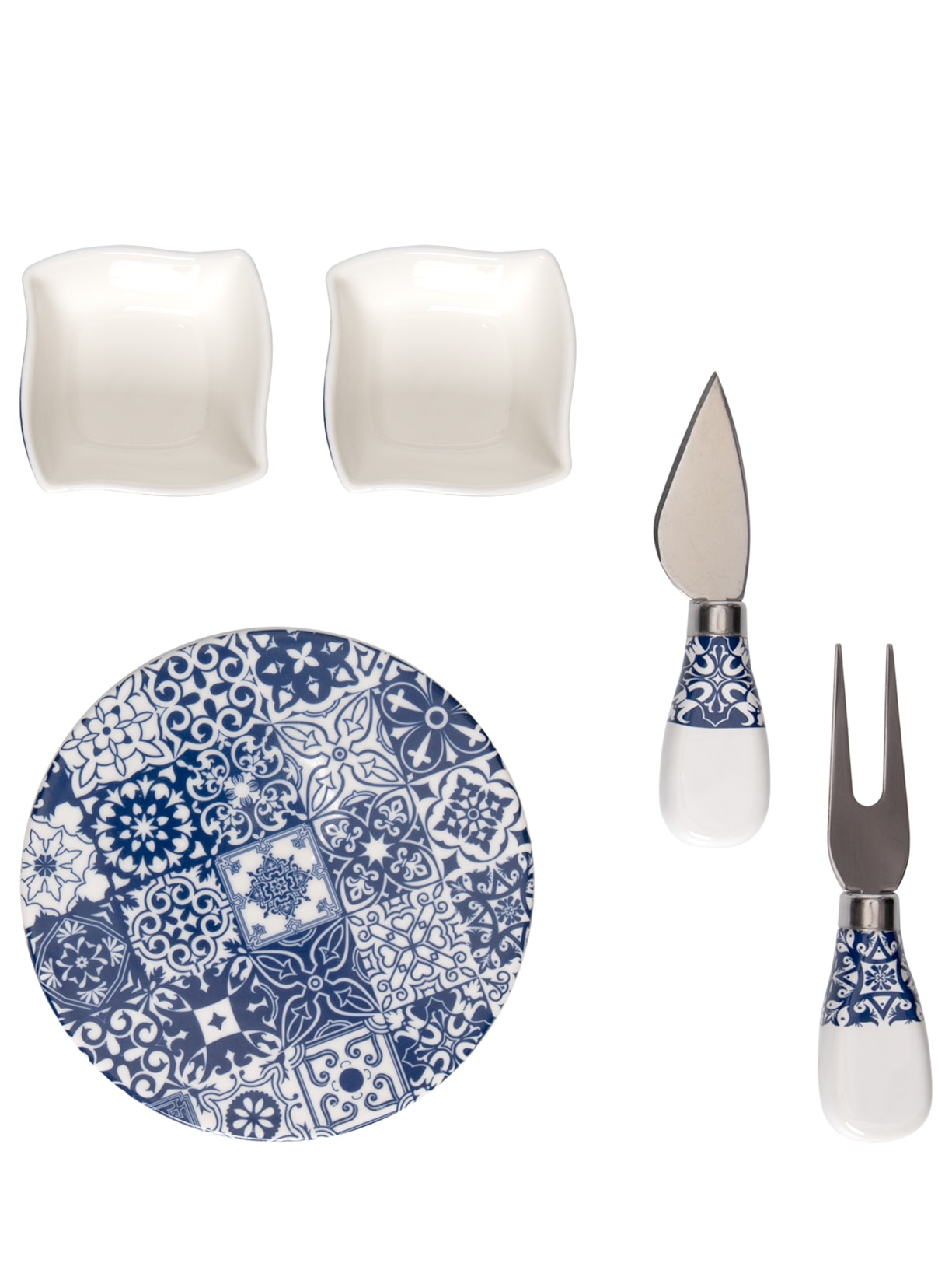 Conjunto Tabua Em Bambu Com Acessórios Em Cerâmica 6 Peças Bege '2Home