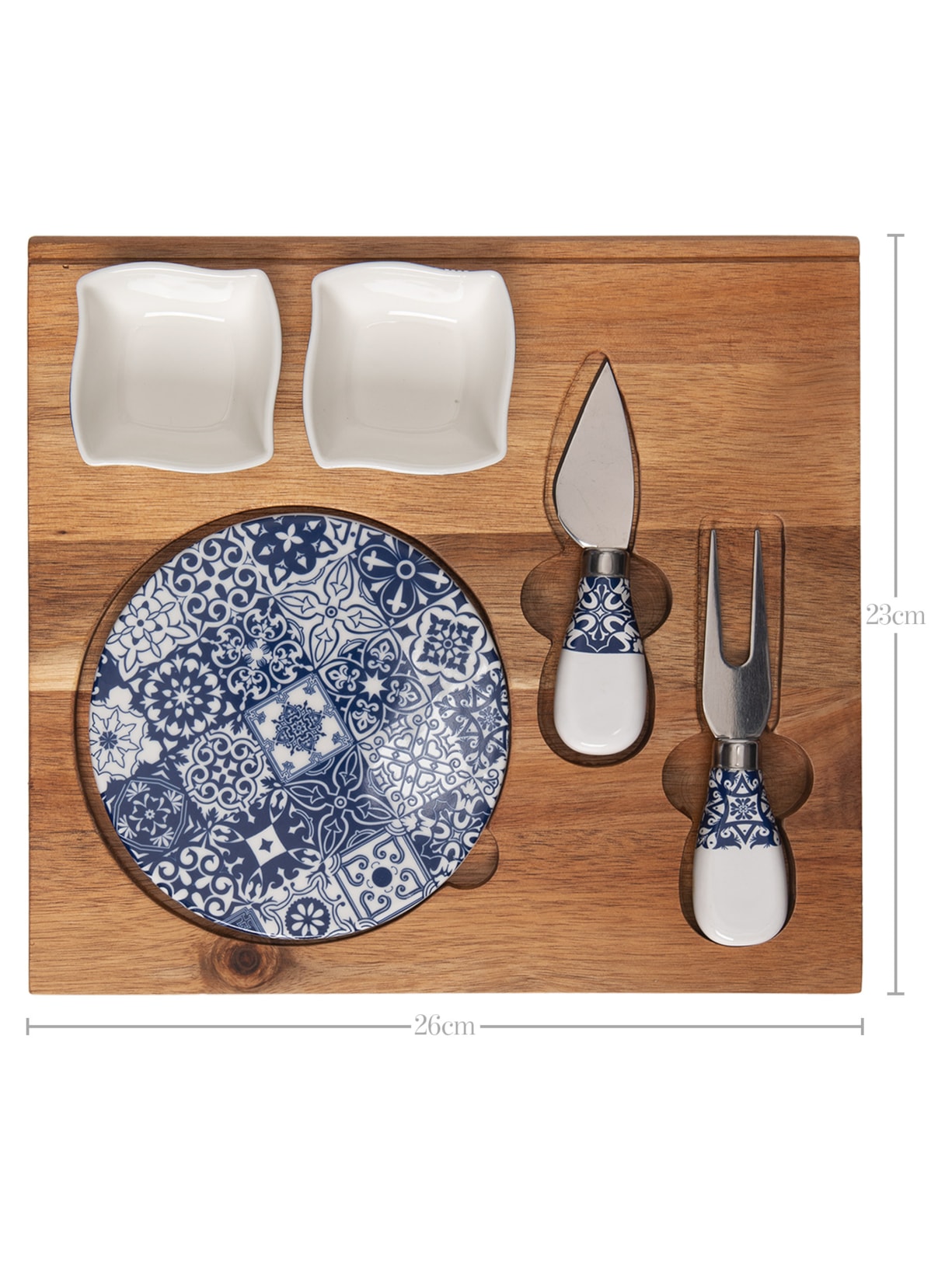 Conjunto Tabua Em Bambu Com Acessórios Em Cerâmica 6 Peças Bege '2Home