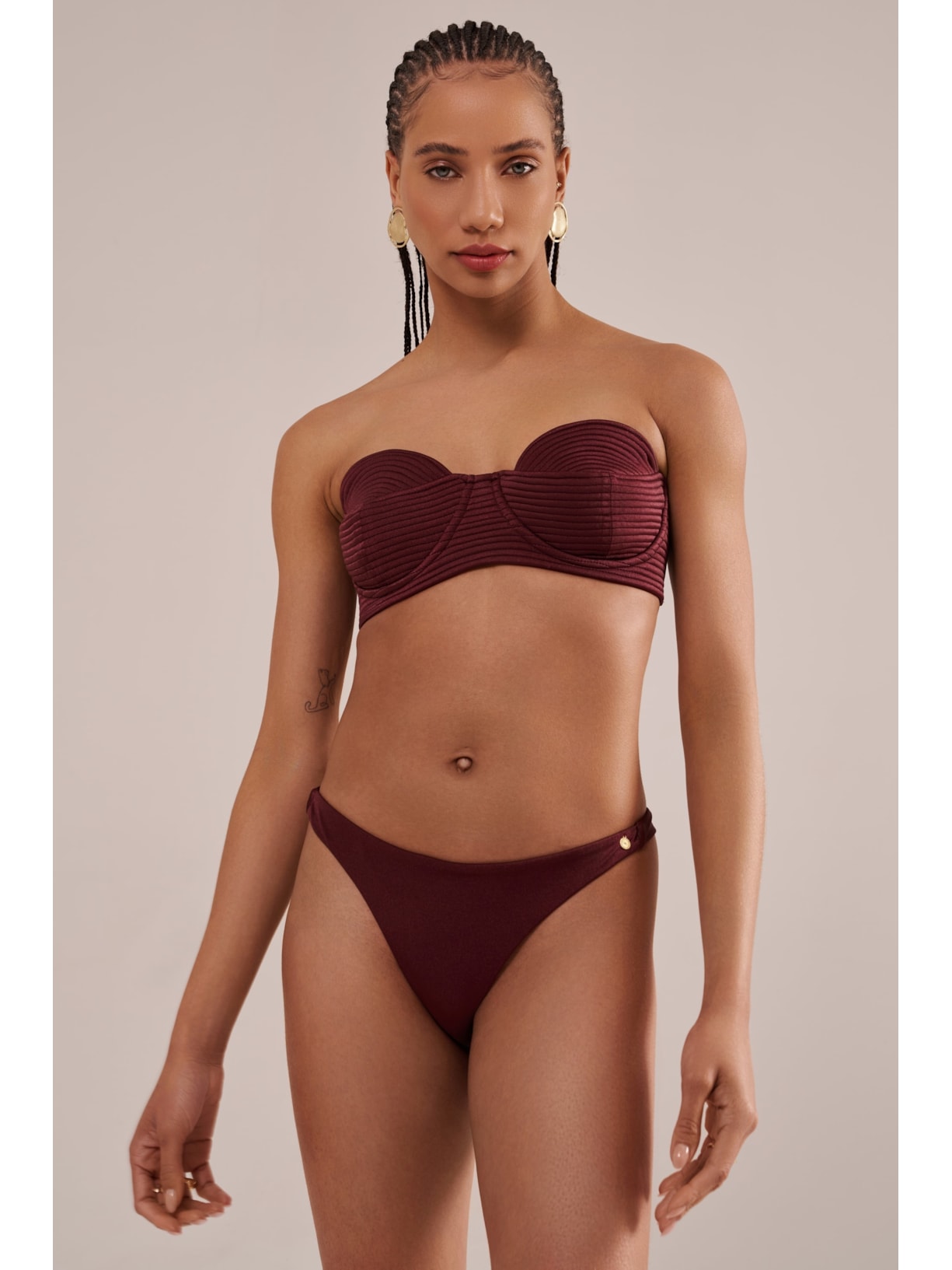 Conjunto Top Em Matelassê E Calcinha Mia Orla Cabernet Vermelho Suntime