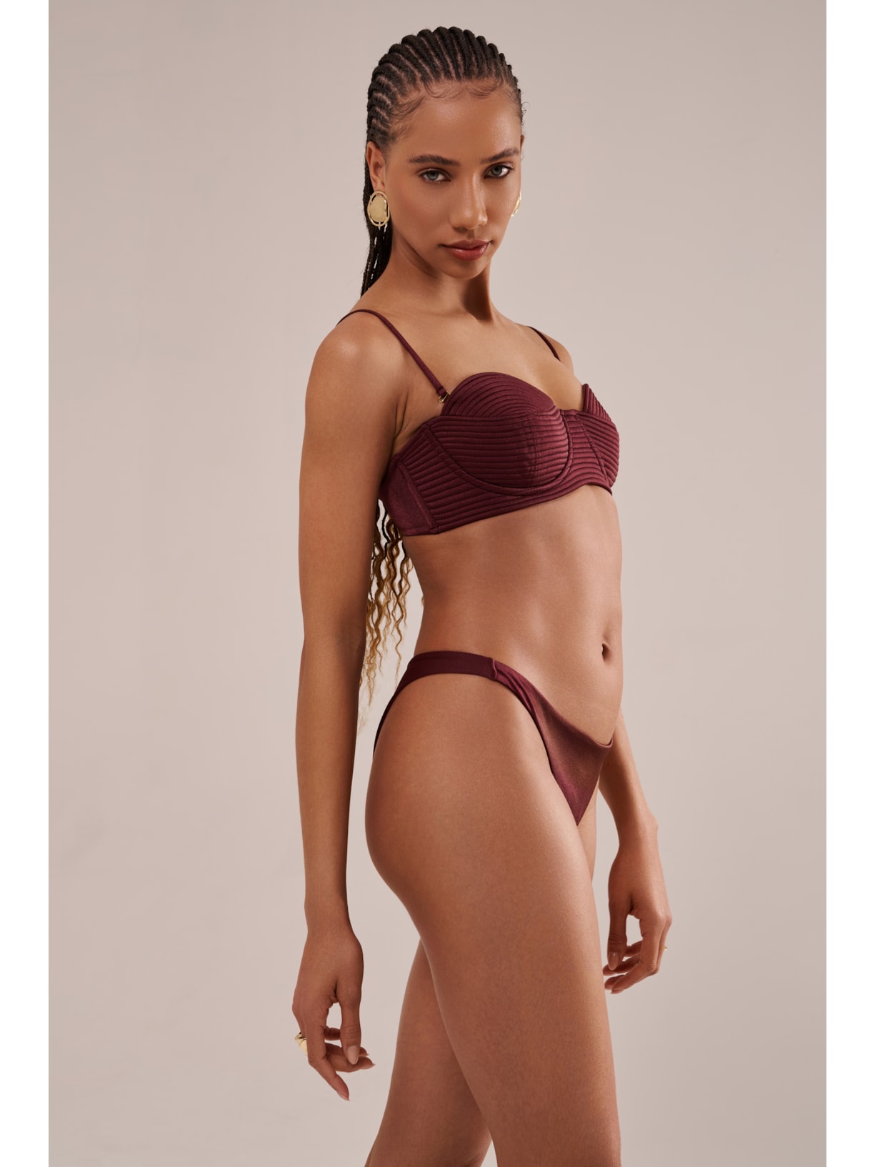 Conjunto Top Em Matelassê E Calcinha Mia Orla Cabernet Vermelho Suntime