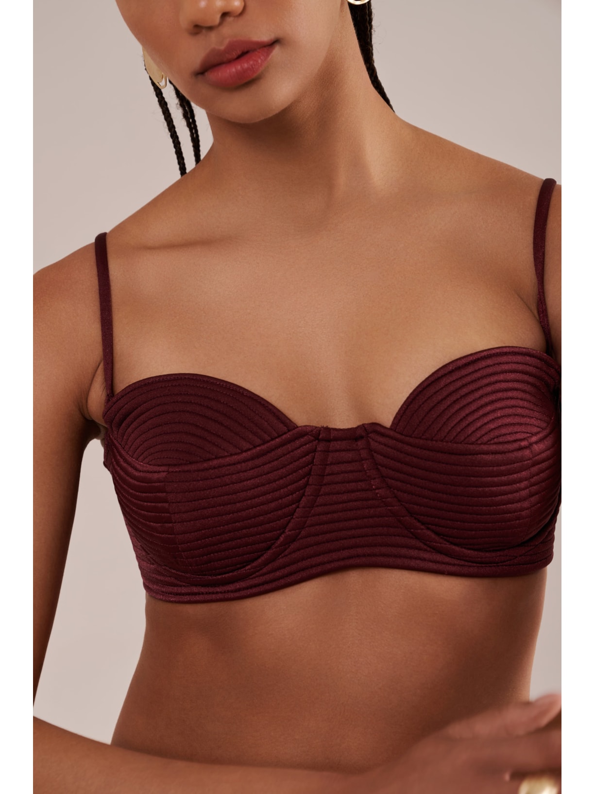 Conjunto Top Em Matelassê E Calcinha Mia Orla Cabernet Vermelho Suntime