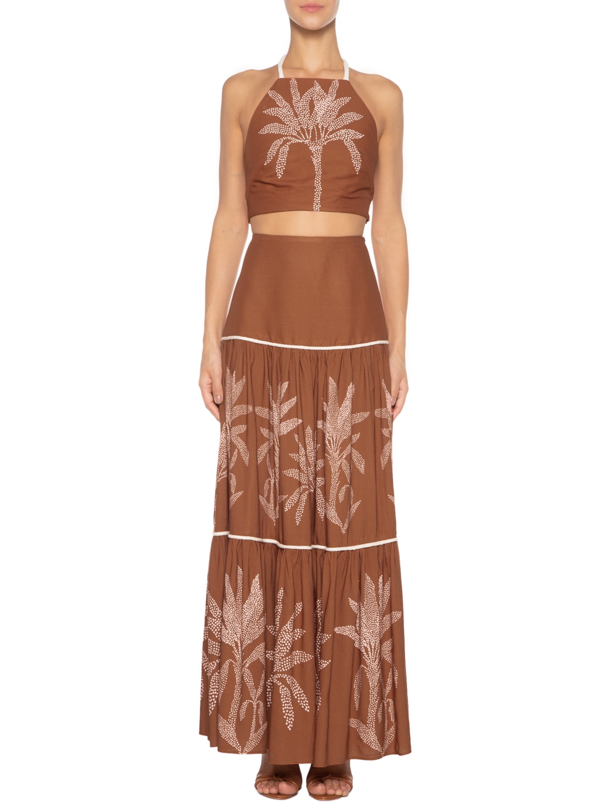 Conjunto Top Saia Estampado Jasmine Marrom Oasis