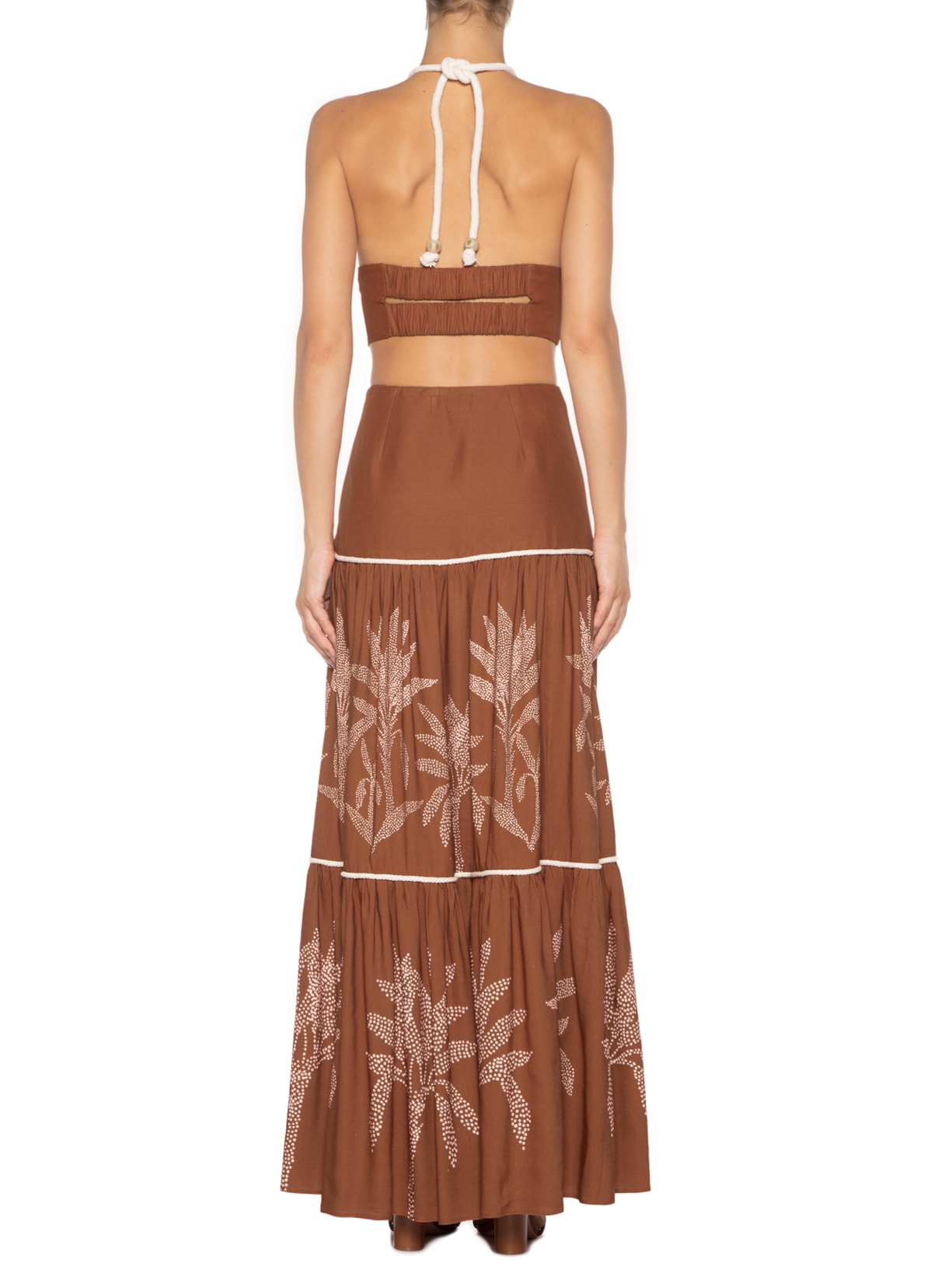 Conjunto Top Saia Estampado Jasmine Marrom Oasis