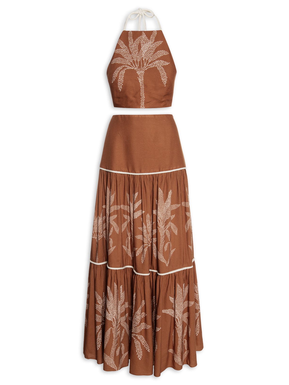 Conjunto Top Saia Estampado Jasmine Marrom Oasis