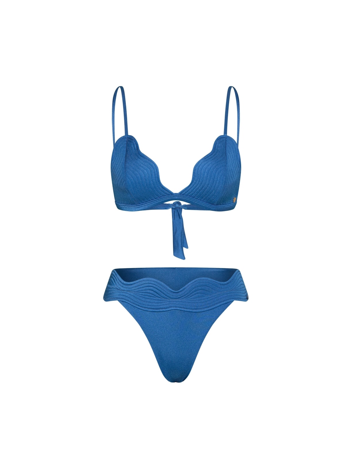 Conjunto Top Triângulo E Calcinha Midi Em Matelassê Orla Azul Suntime