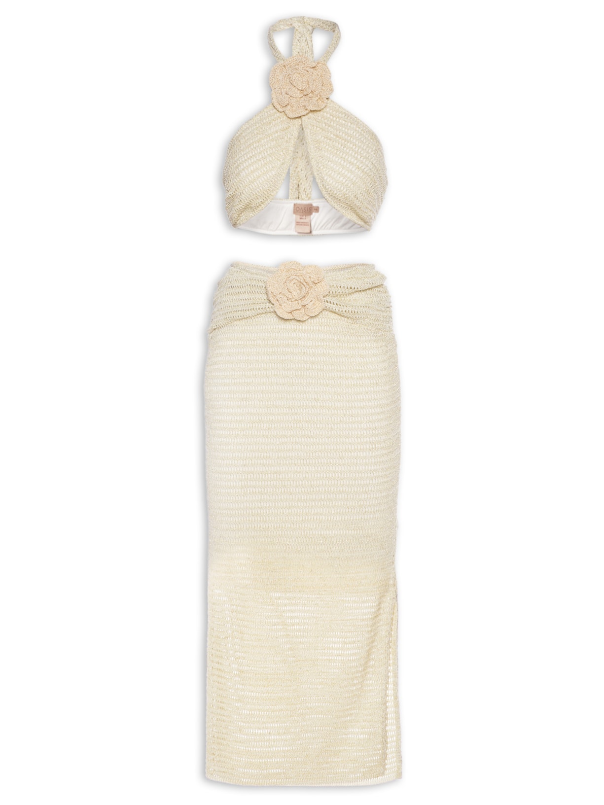 Conjunto Tricot Top E Saia Mariana - Bege