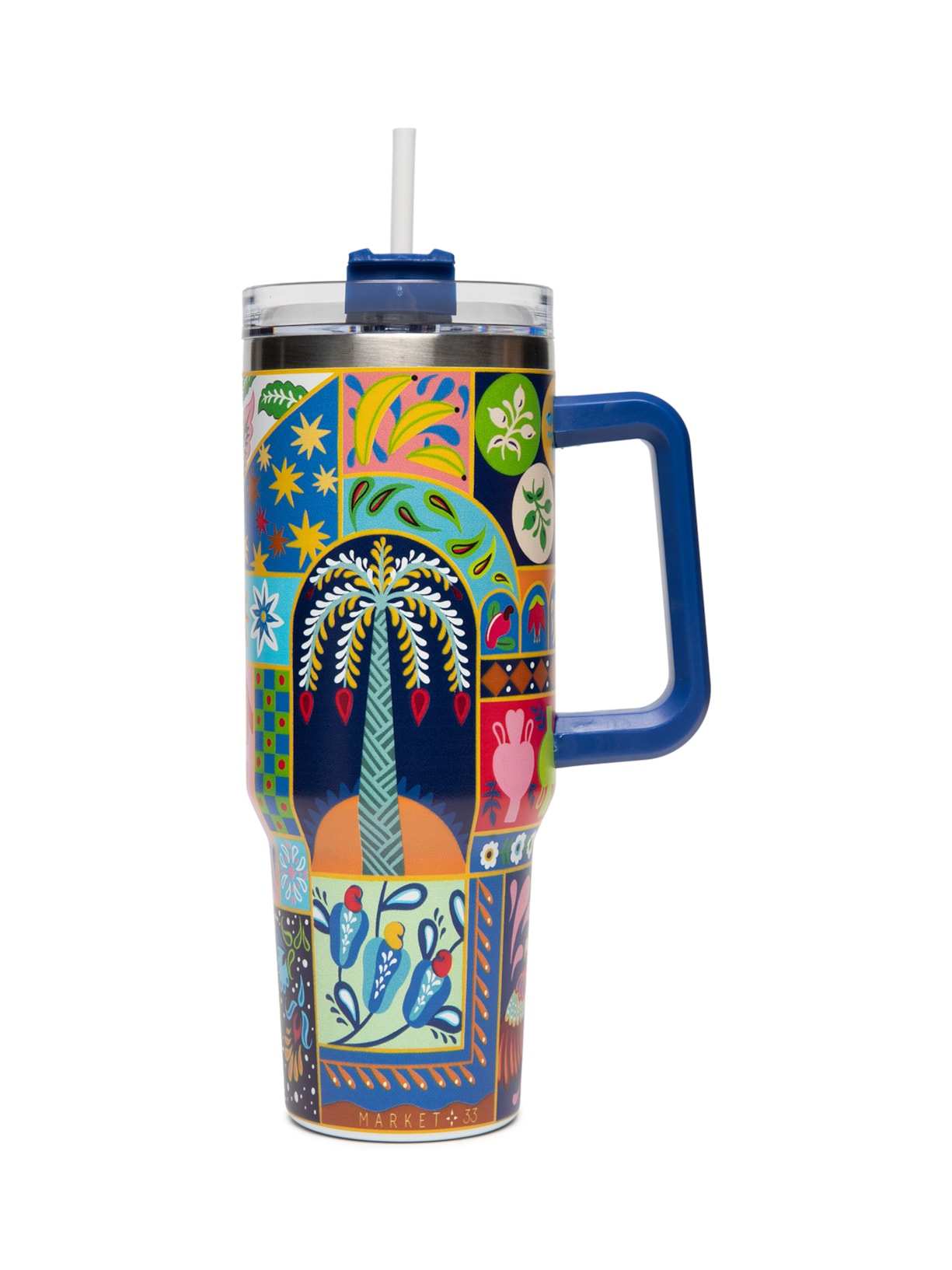 Copo Feminino Térmico Estampa Tropical 1200ml Azul Market 33