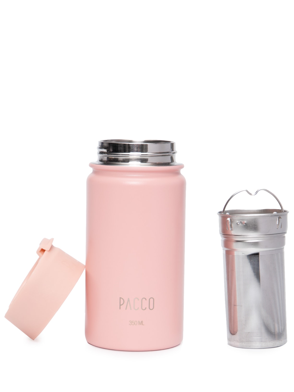 Copo Térmico Tumbler Com Infusor 350 Ml Rosa Pacco