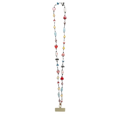 Corda De Celular Miçanga Ícones Multi - Preto