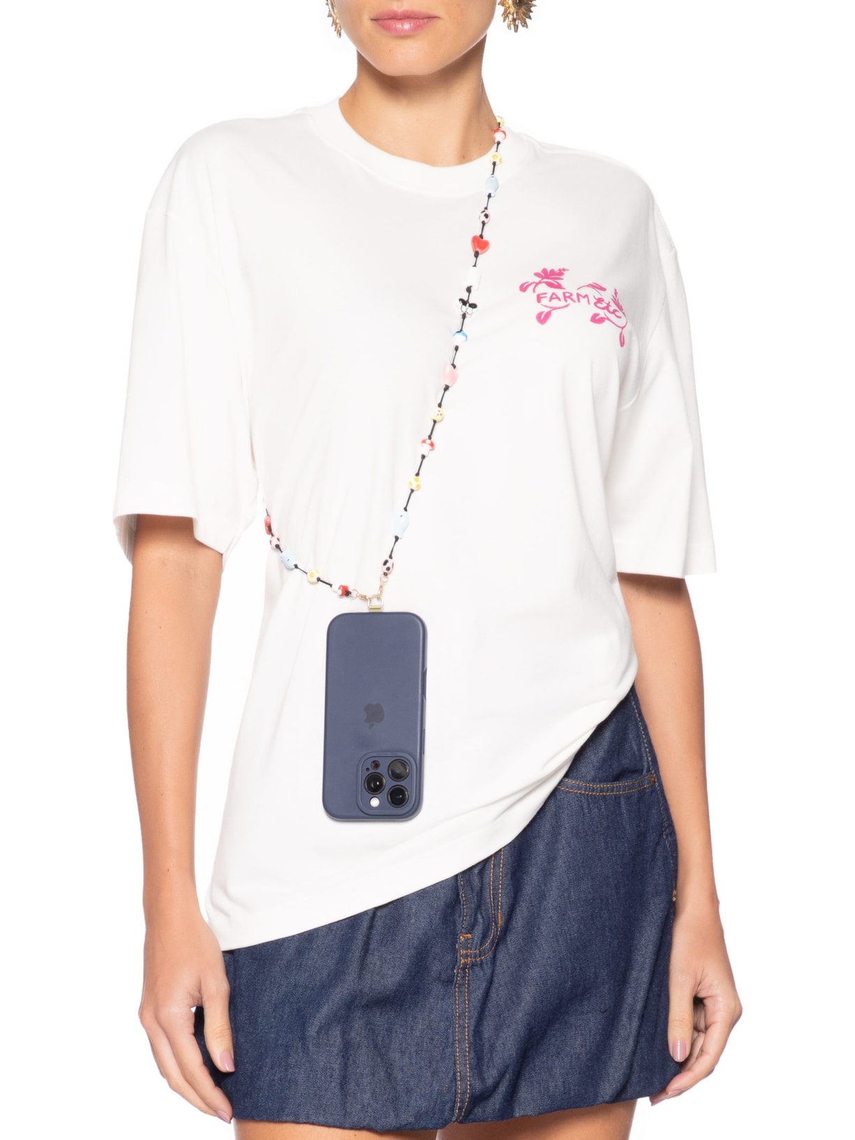 Corda De Celular Miçanga Ícones Multi Preto Farm Etc