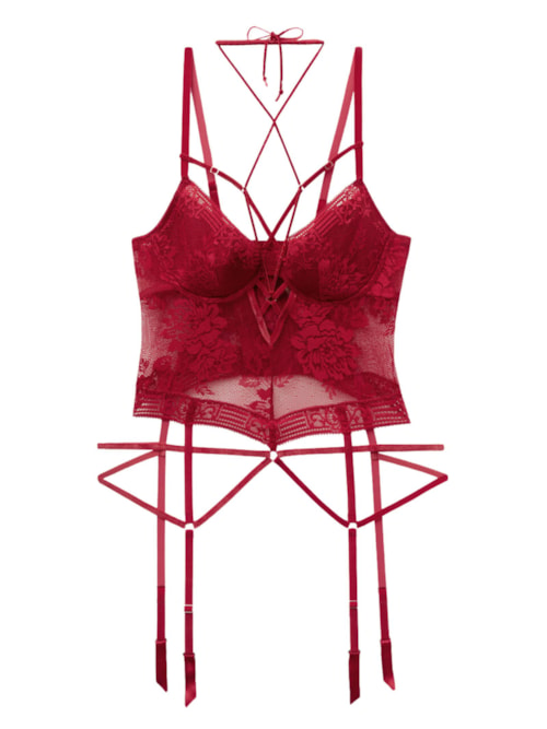 Corpete Com Cinta-Liga La Femme Fatale - Vermelho